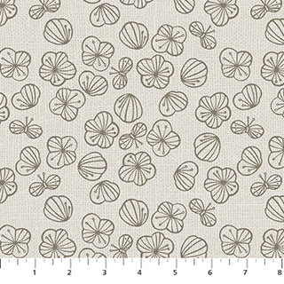 Folktale Light Brown Outlined Flowers on Cream