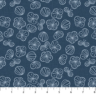 Folktale White Outlined Flowers on Blue