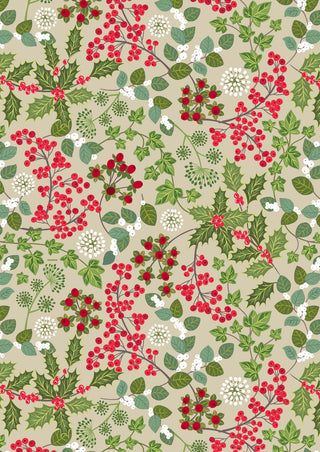 Winter Botanicals- Holly and ivy on Natural with Pearl