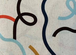 Black, Red, Blue Squiggles on Cream