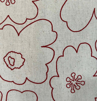 Large Deep Red Outline Flowers on Cream