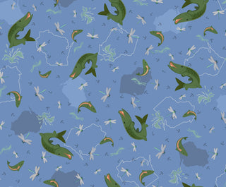 WI-All Over Fish - Blue 1 yd