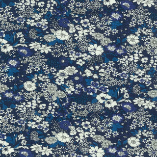 Blue/Cream Flowers - Cotton Lawn - Kokka