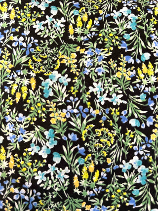 Blue/Yellow Flowers - Cotton Lawn - Kokka