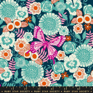 Backyard Butterfly Garden Teal by Sarah Watts for Ruby Star Society