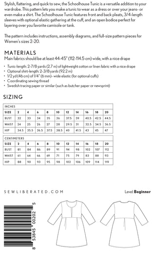 Schoolhouse Tunic Pattern - Size 0-20