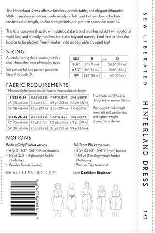 Hinterland Dress Pattern - Size 0-34